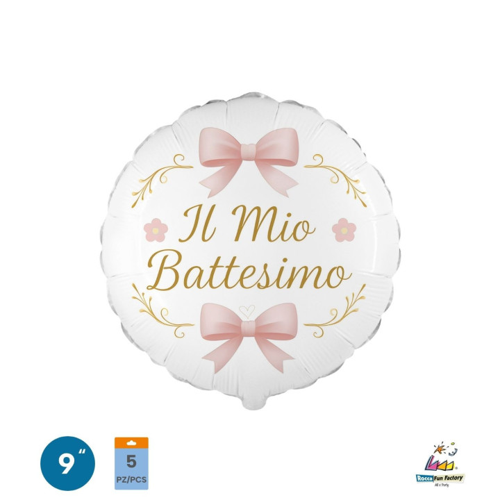 Tondo 9″ Battesimo Fiocchi Rosa