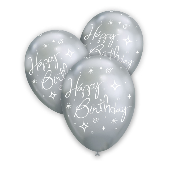 White Happy Birthda – 12″ Silver 102 100 pcs