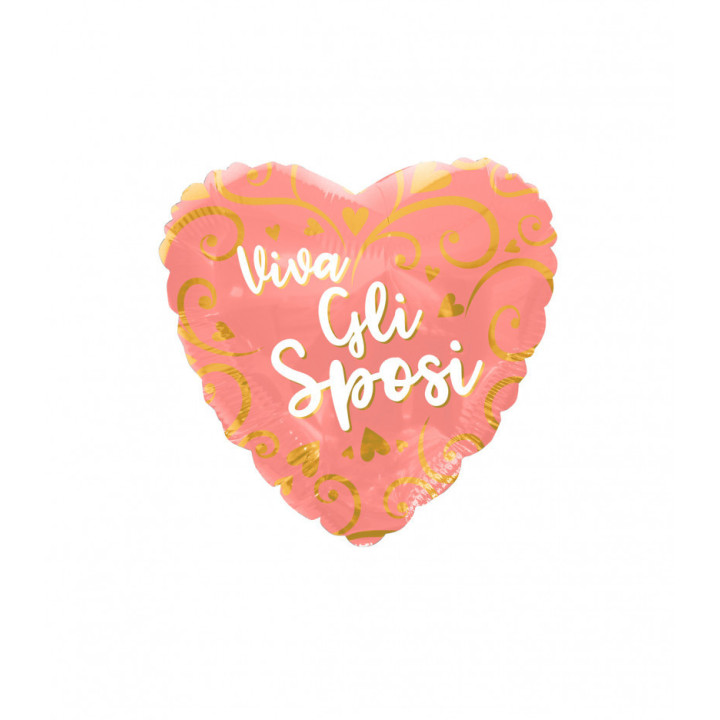 Cuore 18″ Viva Gli Sposi Corallo con Filigrana